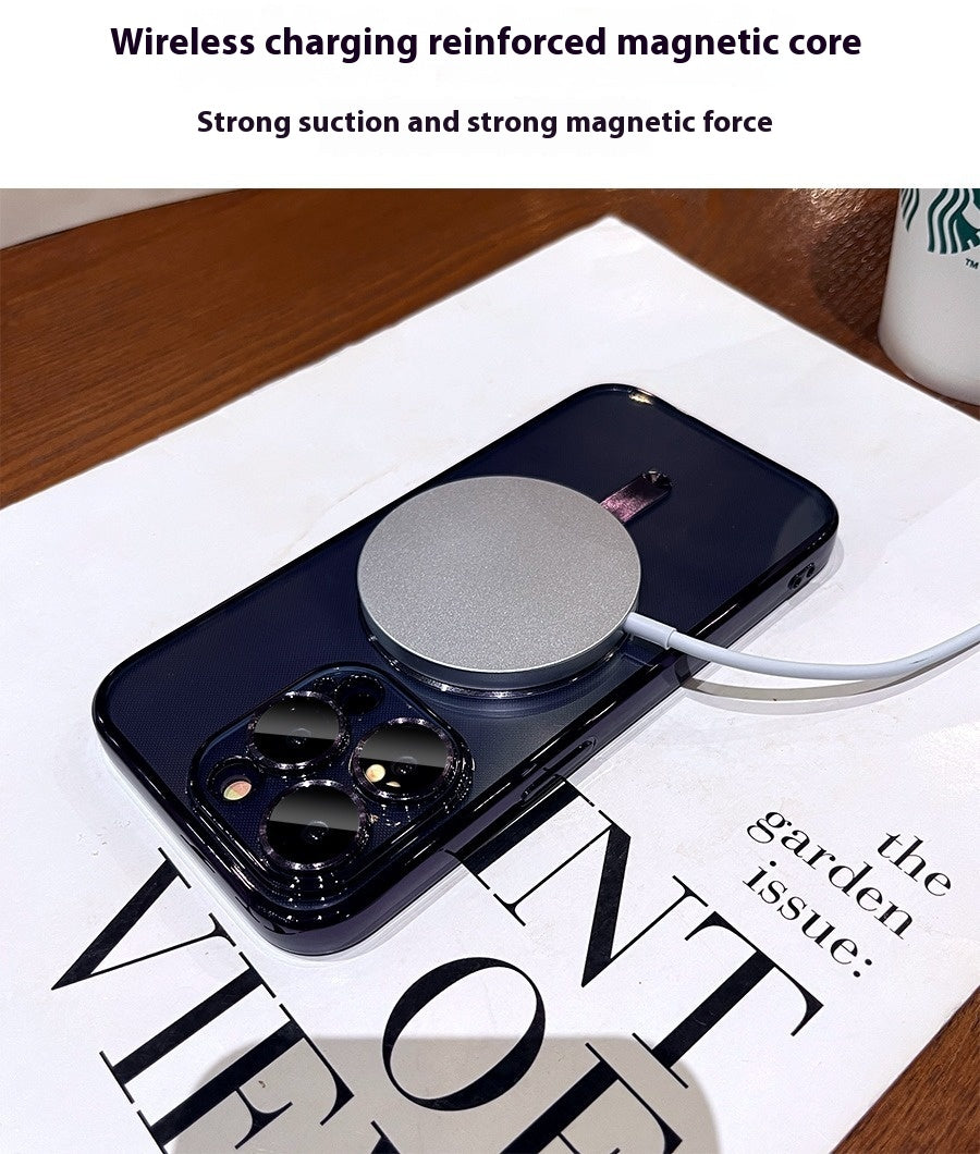Magnetic Charging Electroplated Transparent With Lens Protector Protective Case